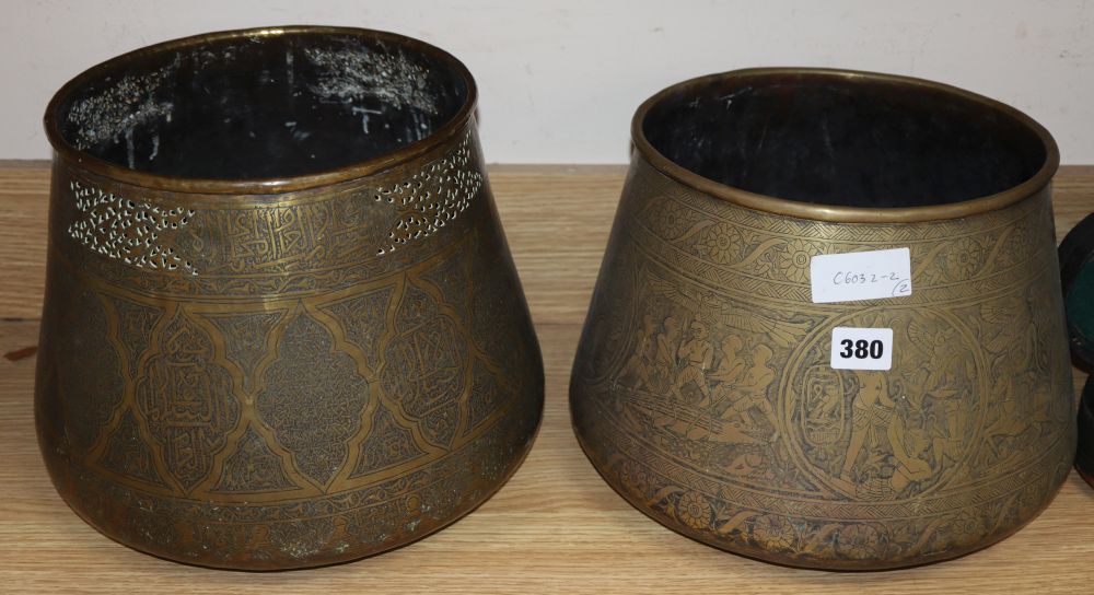 A 19th century, Islamic inscribed bronze bowl and a 19th century Egyptian figure engraved brass bowl, tallest 24cm